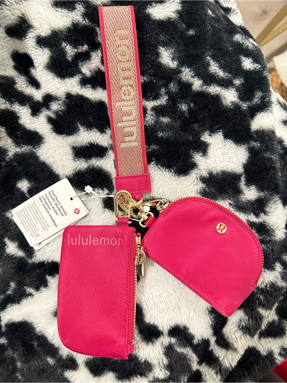 lululemon athletica Hot Pink Wristlet Key & Card Pouch Set with Branded Strap